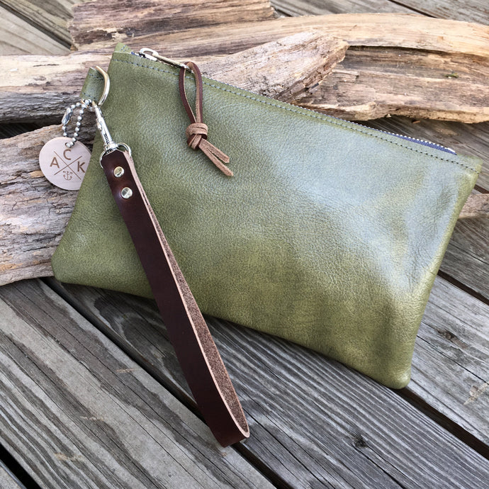 Olive Leather Clutch