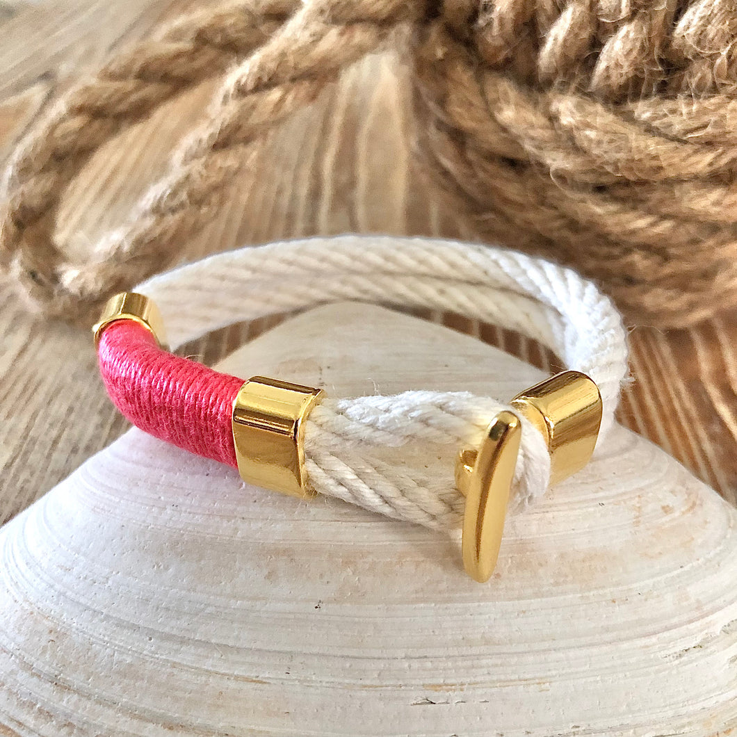 White, Coral & Gold T-Bar Bracelet