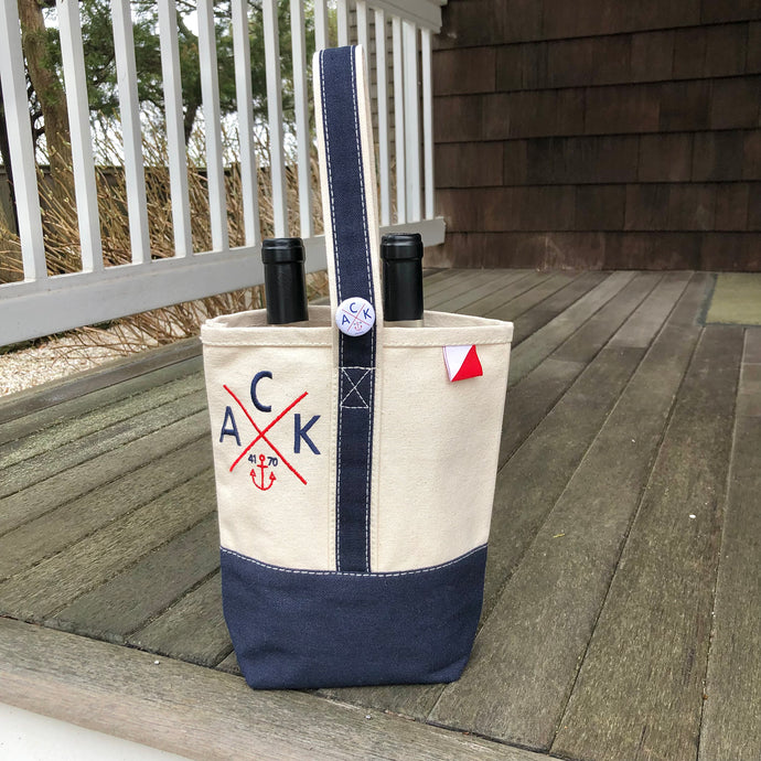 ACK 4170 Navy & Natural Canvas Wine Tote
