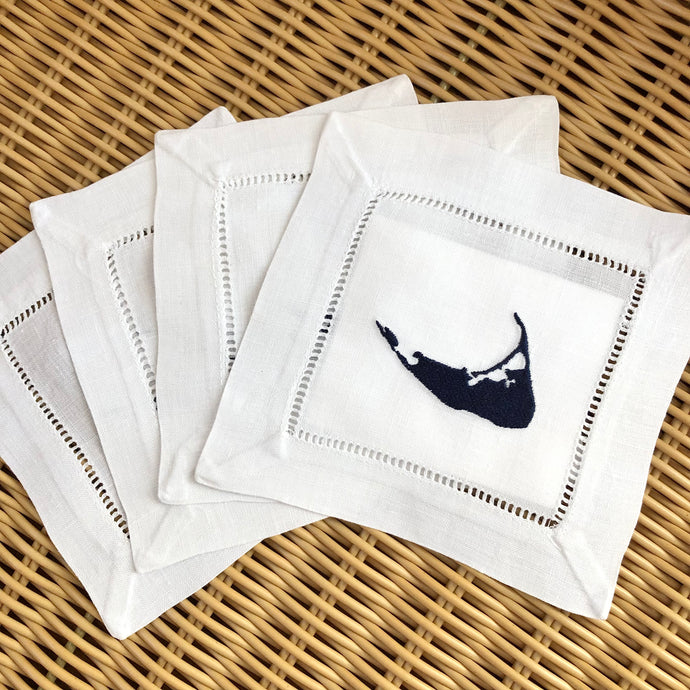 Nantucket Island Navy Linen Cocktail Napkin Set