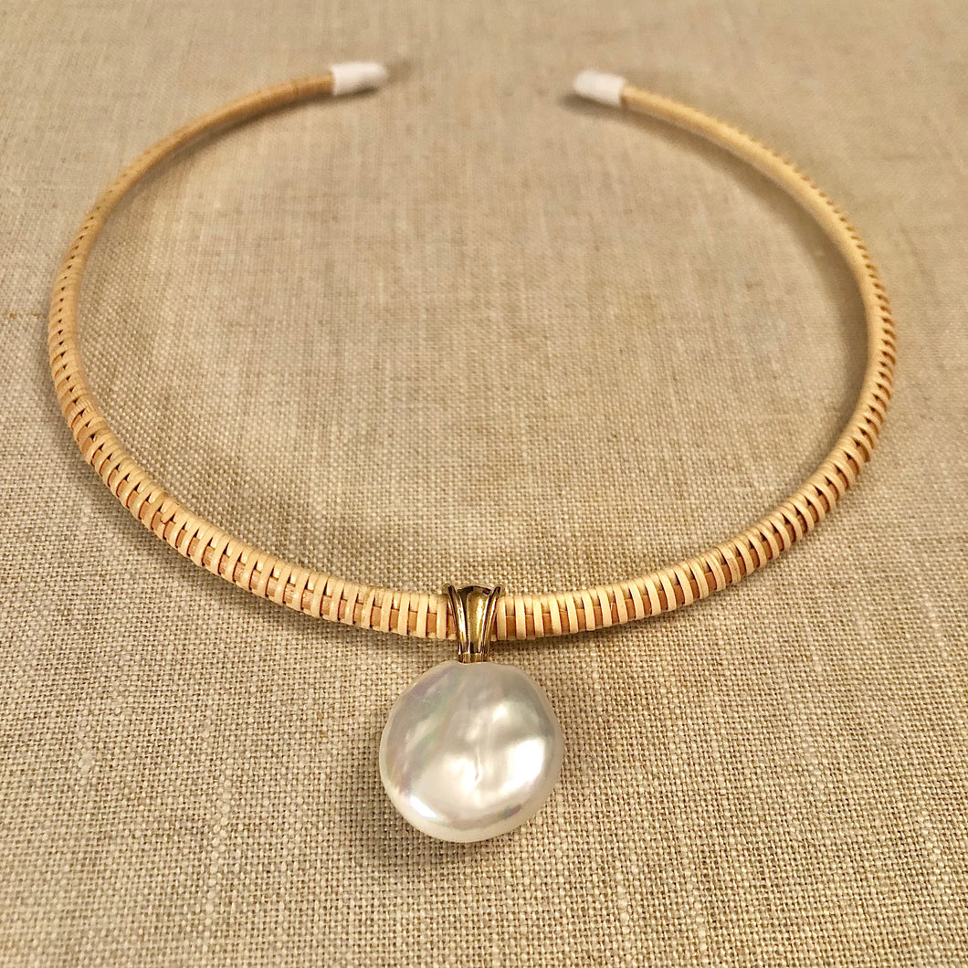 Nantucket Lightship Basket Freshwater Pearl Gold Natural Necklace