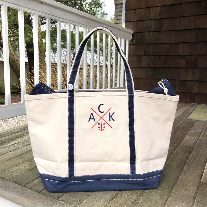 ACK 4170 Large Navy & Natural Canvas Zip Top Tote