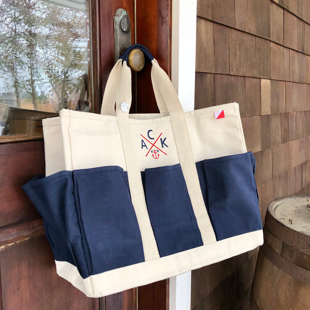 ACK 4170 Navy and Natural Multi-Pocket Large Tote