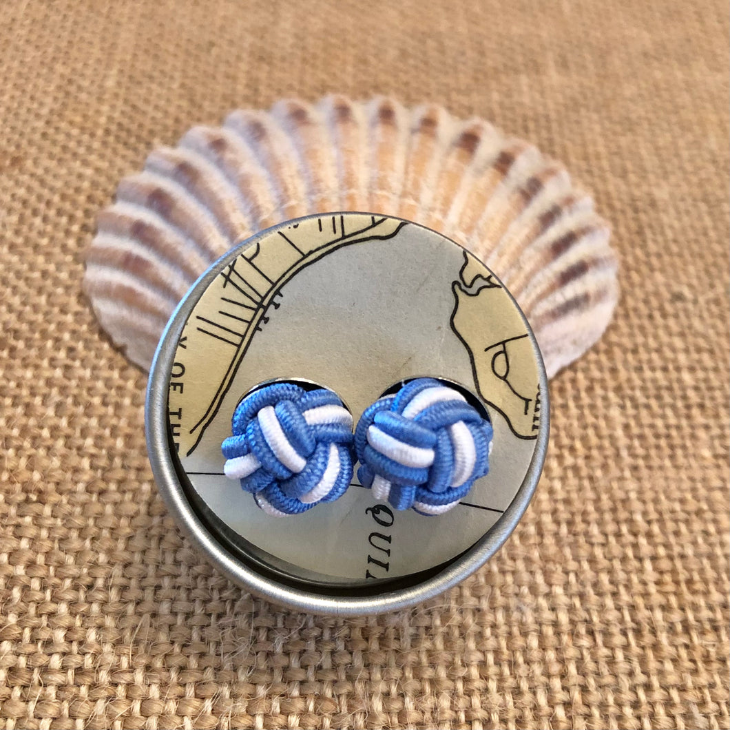 Blue & White Monkey Fist Sailors Knot Earrings