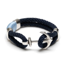 Navy, Chambray & Silver Anchor Bracelet