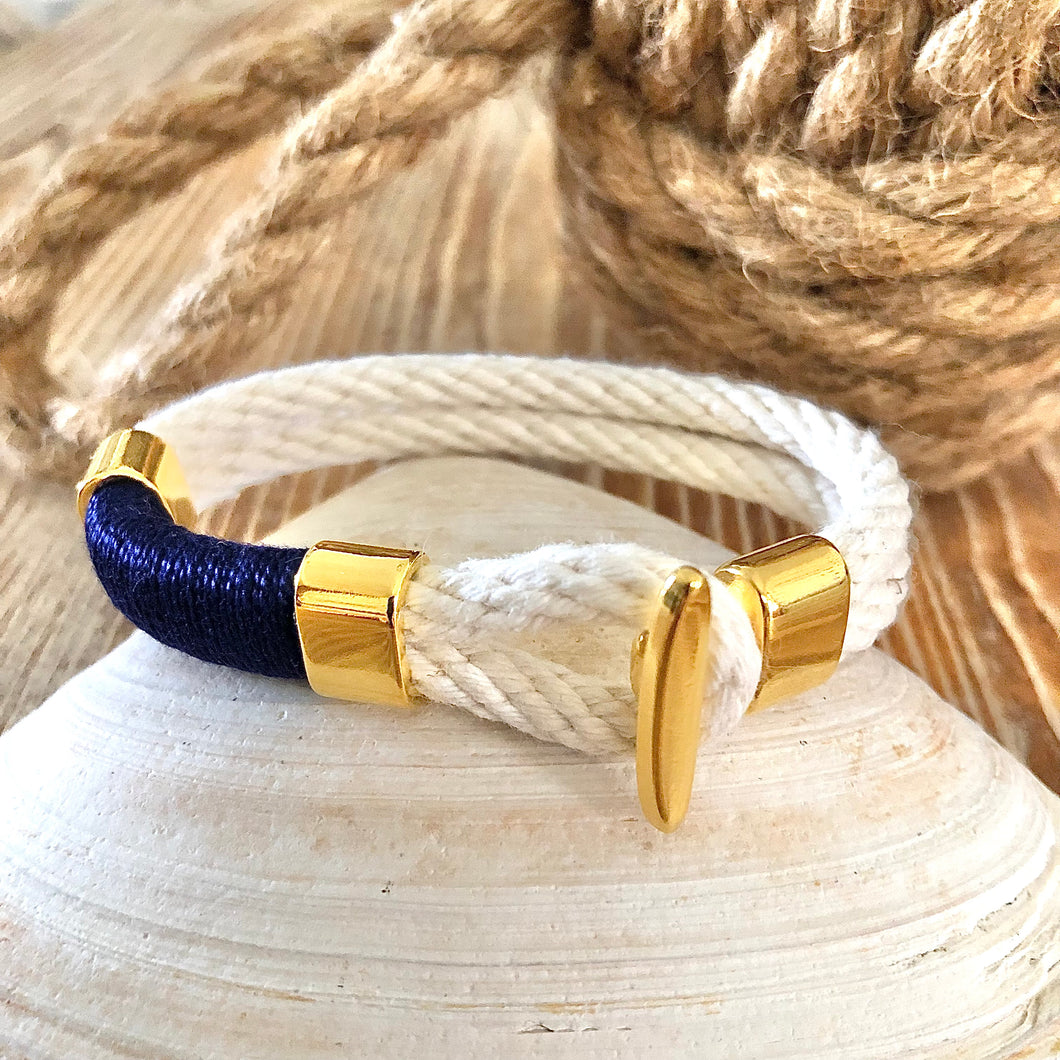 White, Navy & Gold T-Bar Bracelet