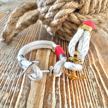 White, Coral & Silver Anchor Bracelet