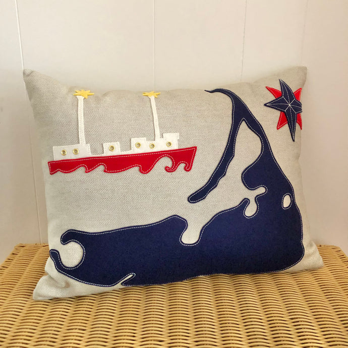 Oatmeal/Navy Nantucket Island & Lightship Pillow
