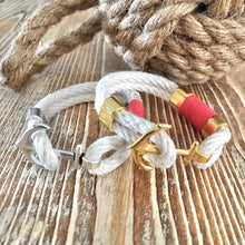 White, Coral & Gold Anchor Bracelet