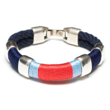 Navy, Chambray, Coral & Silver Striped Bracelet