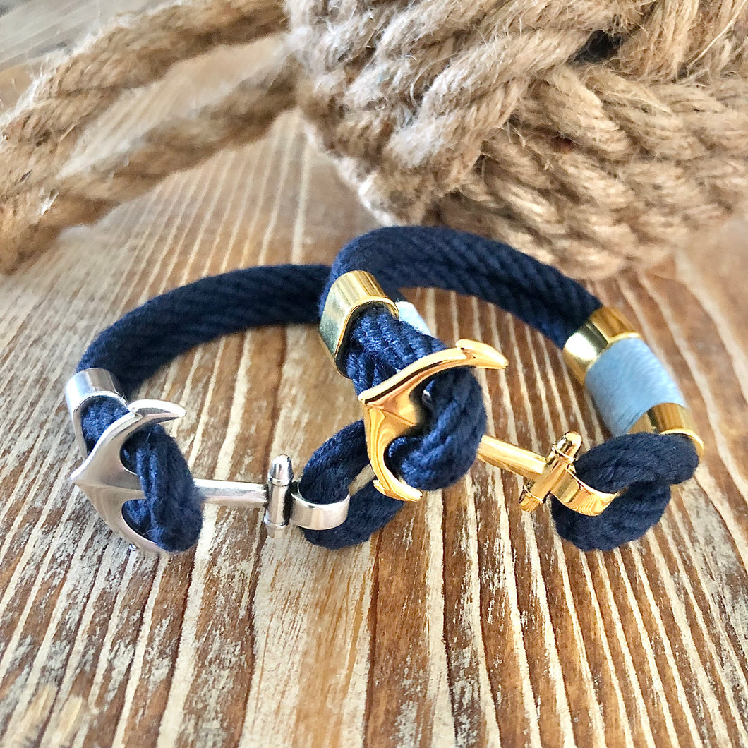 Navy Chambray Gold Anchor Bracelet ACK 4170