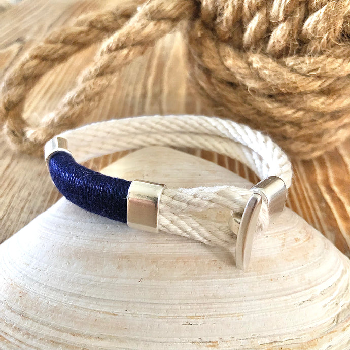 White, Navy & Silver T-Bar Bracelet