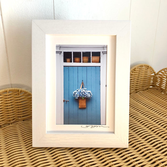 “Nantucket Lightship Basket Blue Front Door” Small Framed Print