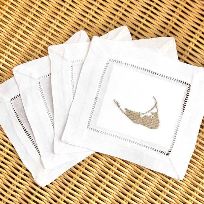 Nantucket Island Taupe Linen Cocktail Napkin Set